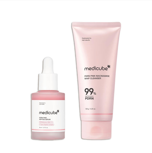 medicube PDRN Cleansing & Care Set: Salmon DNA PDRN Pink Peptide Serum and Pink Marshmallow Whip Cleanser