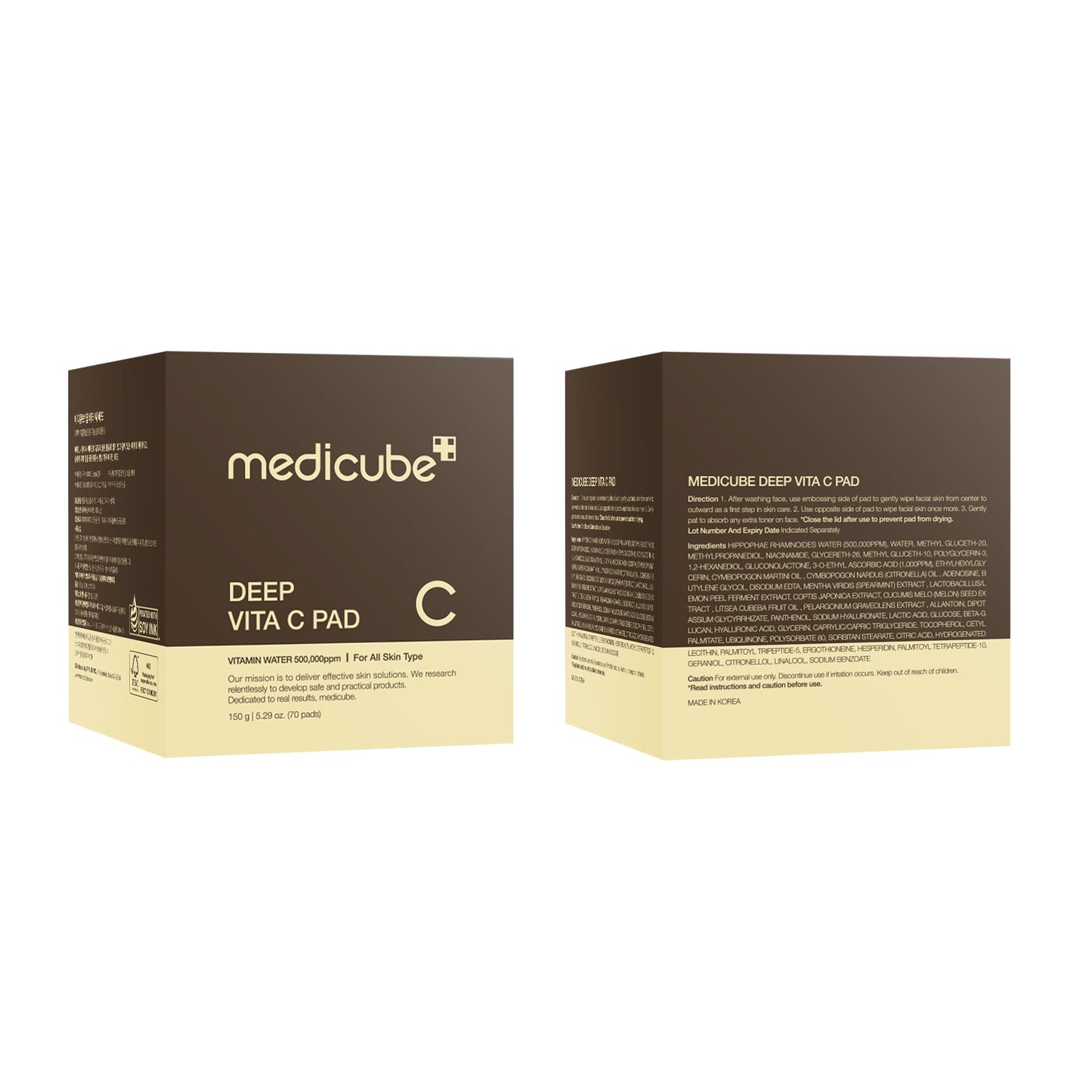 Medicube Deep Vita C Facial Pads, Vitamin C Toner Pads for Uneven Skin Tone, 500,000PPM of vitamin water & 3 types of vitamin, Hydrating & Resurfacing (70 sheets)