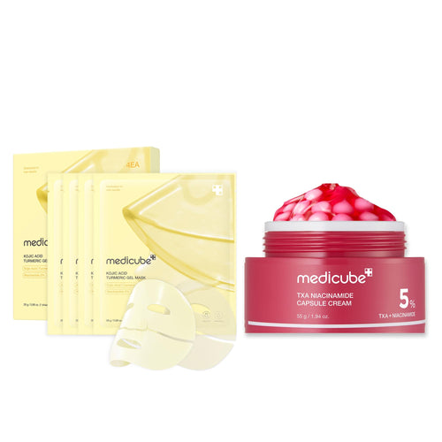 medicube Refine & Glow Overnight Duo: Kojic Acid Turmeric Brightening Overnight Gel Mask and TXA+Niacinamide Capsule Cream
