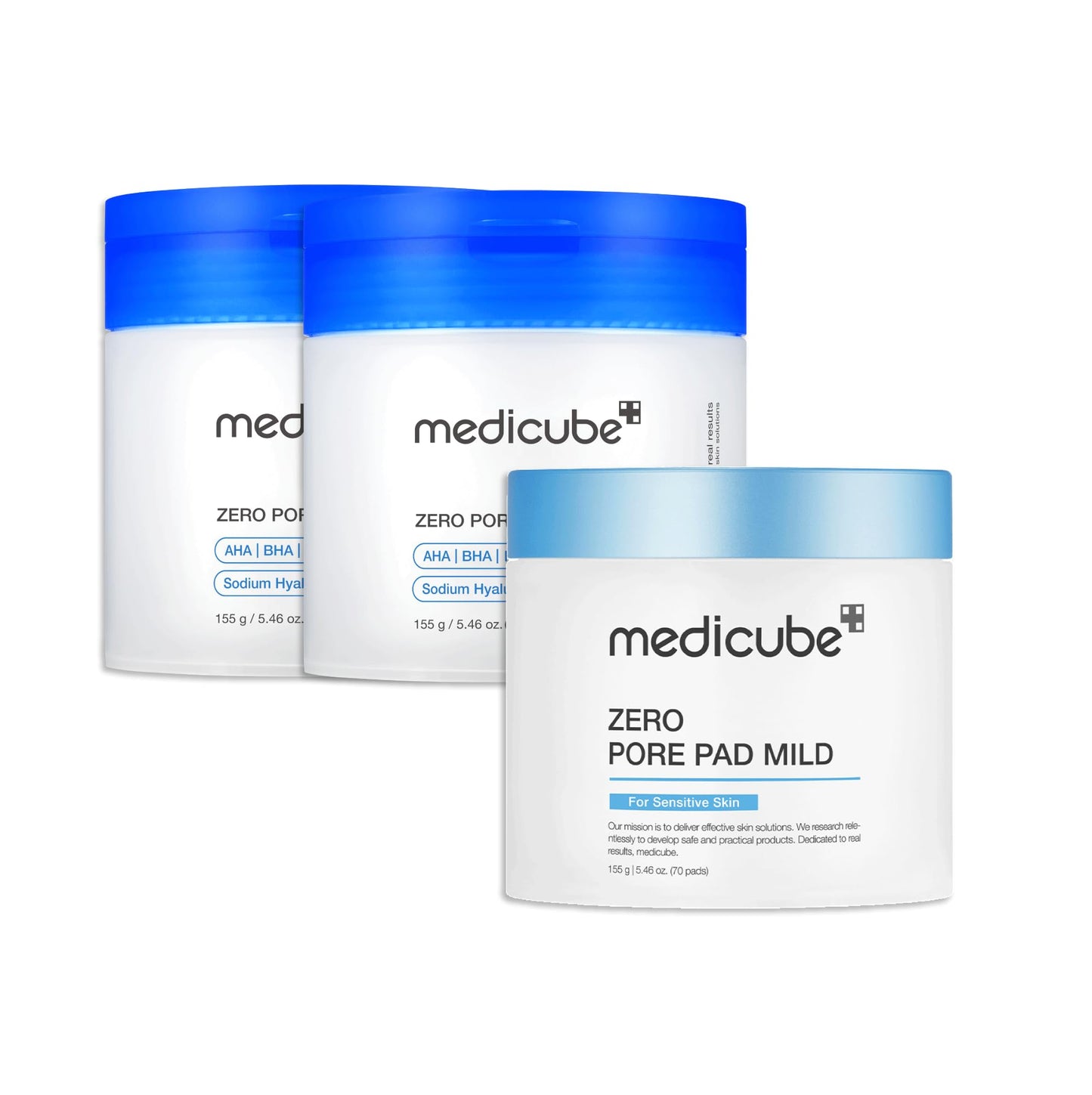 medicube daily toner pads tailored to skin condition: Zero Pore Pads 2.0 (2ea) and Zero Pore Pads Mild 2.0 (1ea)