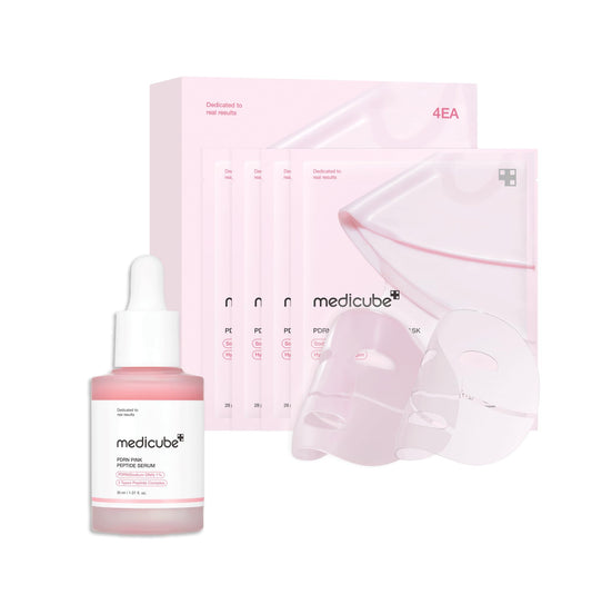 medicube Salmon DNA PDRN Duo for Beginner - Salmon DNA PDRN pink collagen jelly gel mask (4ea) + Salmon DNA PDRN Pink Peptide Serum, Pink glow serum