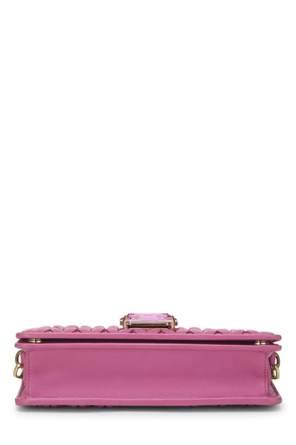 Miu Miu, Pre-Loved Pink Nappa Crystal Flap Wallet On Chain (WOC), Pink