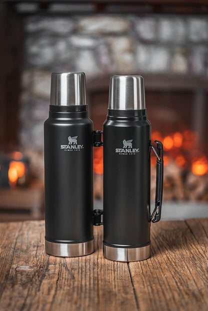 Stanley Classic Legendary Vacuum Bottle 1.5 qt | Wide Mouth with Leakproof Cup Lid | Keep Drinks Hot or Cold | Packable for Travel | Insulated Stainless Steel Thermos | BPA-Free | Matte Black