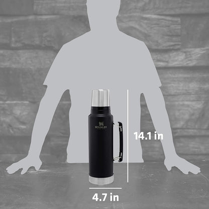 Stanley Classic Legendary Vacuum Bottle 1.5 qt | Wide Mouth with Leakproof Cup Lid | Keep Drinks Hot or Cold | Packable for Travel | Insulated Stainless Steel Thermos | BPA-Free | Matte Black