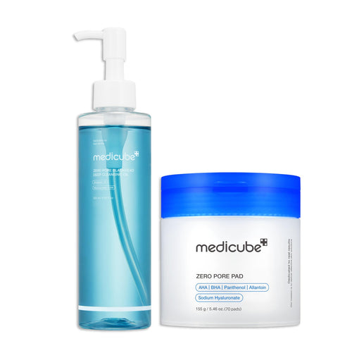 medicube Pore Care Duo for Flawless Skin: Zero Pore Blackhead Deep Cleansing Oil & Pads 2.0