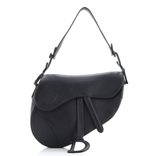 Christian Dior, Pre-Loved Ultra Matte Saddle Handbag Leather Medium, Black