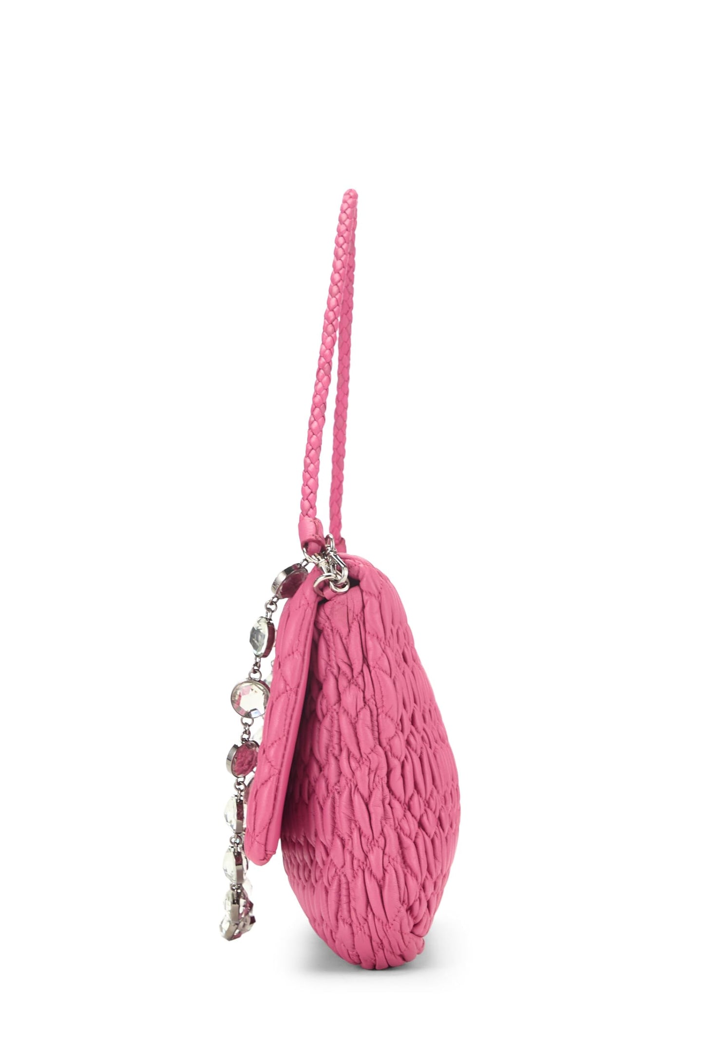 Miu Miu, Pre-Loved Pink Nappa Crystal Flap Shoulder Bag, Pink
