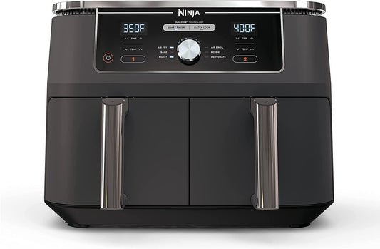 Ninja DZ201 Foodi 6-in-1 2-Basket Air Fryer with DualZone Technology, 8-Quart Capacity -Dark Grey Stainless- (Renewed)
