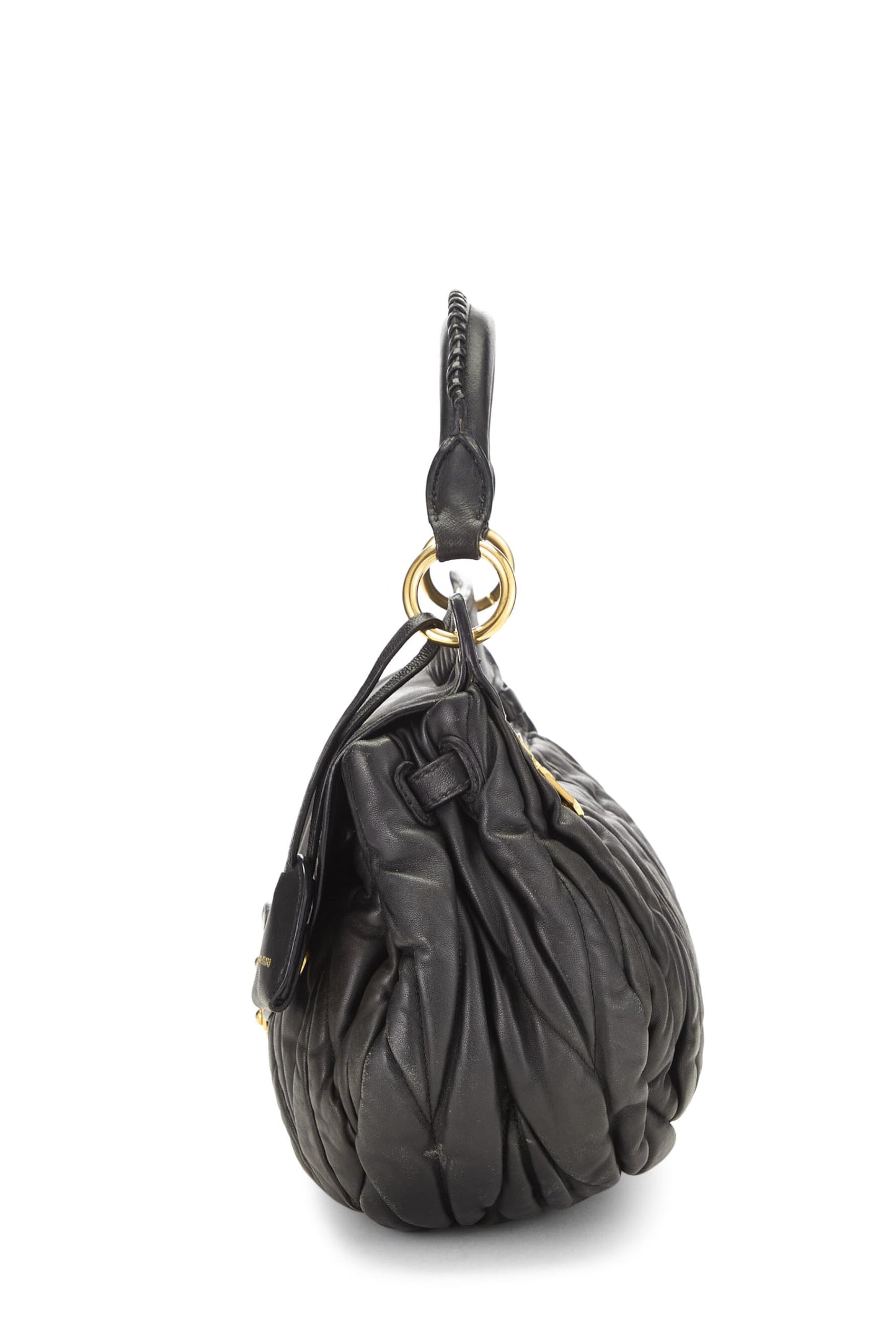Miu Miu, Pre-Loved Black Calfskin Buckle Hobo Small, Black
