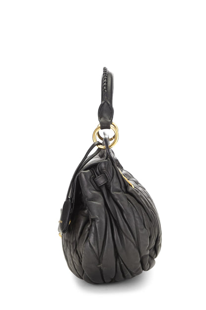 Miu Miu, Pre-Loved Black Calfskin Buckle Hobo Small, Black