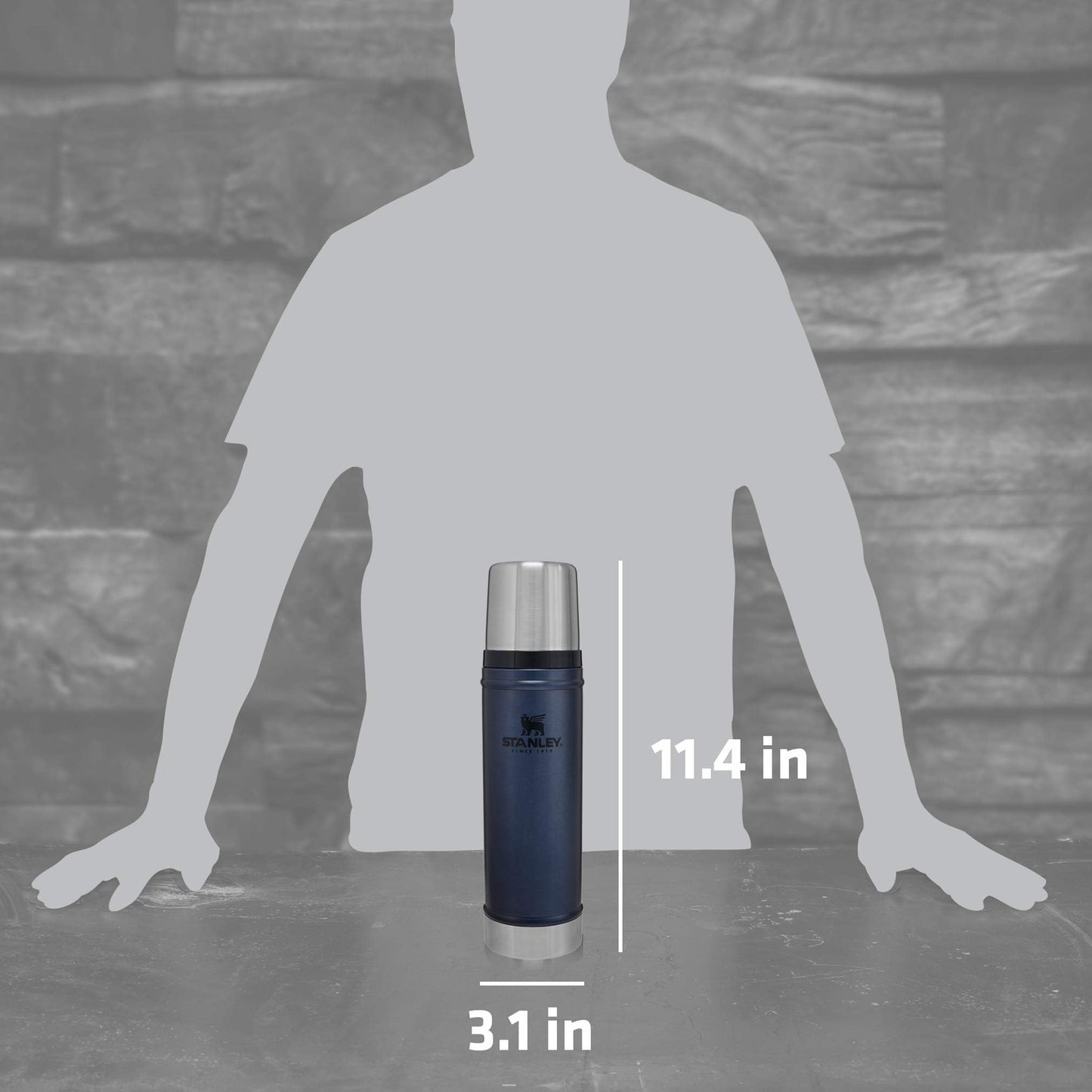 Stanley Classic Legendary Vacuum Bottle 20 oz | Wide Mouth with Leakproof Cup Lid | Keep Drinks Hot or Cold | Packable for Travel | Insulated Stainless Steel Thermal Bottle | BPA-Free | Nightfall