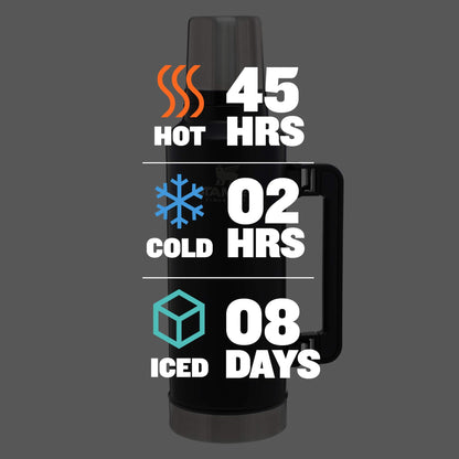 Stanley Classic Legendary Vacuum Bottle 2.0 qt | Wide Mouth with Leakproof Cup Lid | Keep Drinks Hot or Cold | Packable for Travel | Insulated Stainless Steel Thermos | BPA-Free | Matte Black