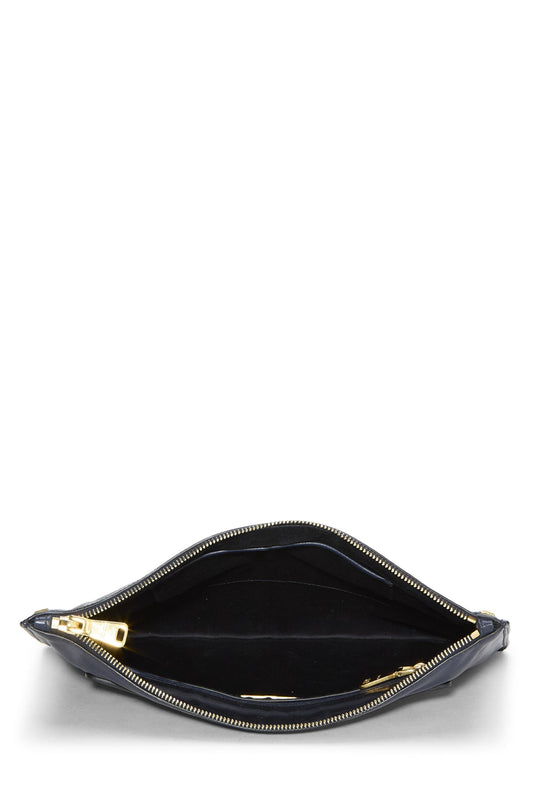 Miu Miu, Pre-Loved Navy Studded Calfskin Clutch, Navy