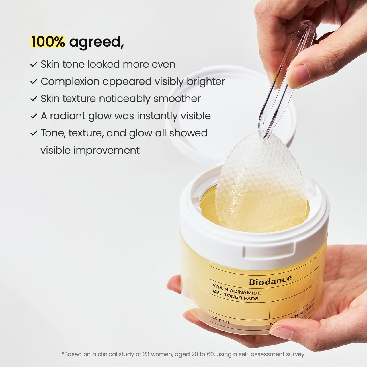 Biodance Vita Niacinamide Gel Toner Pads, Dark Spot Corrector, Evening Skin Tone, Hydrating for Sensitive Skin, Gentle Exfoliating Korean Toner Pads, 4.93 fl.oz.(140g)*60Pads