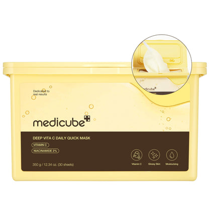 medicube Deep Vita C Daily Quick 30 Sheet Masks - Vegan Certified, Quick Dispenser, Triple Vitamin Complex For Radiance and Hydration - Korean Face Masks