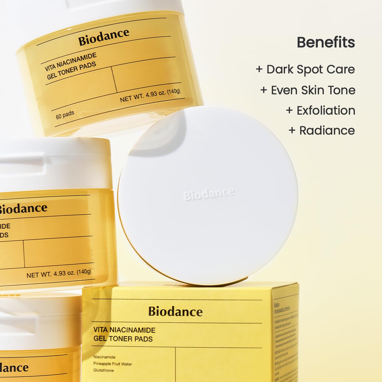 Biodance Vita Niacinamide Gel Toner Pads, Dark Spot Corrector, Evening Skin Tone, Hydrating for Sensitive Skin, Gentle Exfoliating Korean Toner Pads, 4.93 fl.oz.(140g)*60Pads