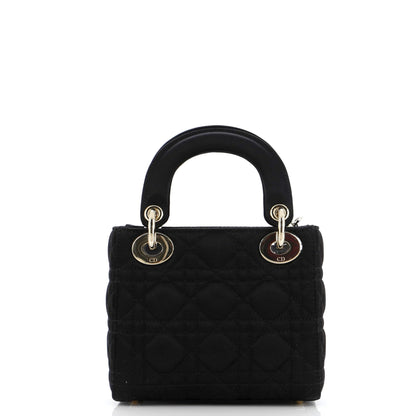 Christian Dior, Pre-Loved Lady Dior Bag Cannage Quilt Satin with Crystal Charms Mini, Black