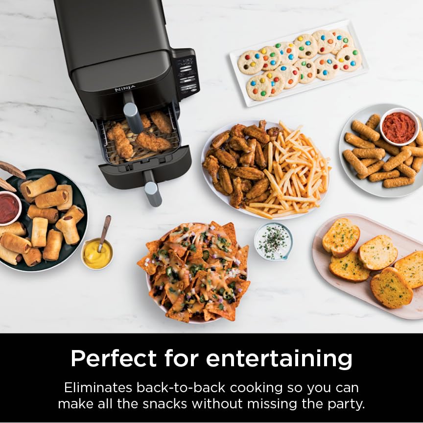 Ninja DoubleStack 2-Basket Air Fryer, DoubleStack Technology Cooks 4 Foods at Once, 8 QT, 6-in-1, Smart Finish & Match Cook, Air Fry, Broil, Bake, Easy Meals & Clean, Black, SL201 (Renewed)