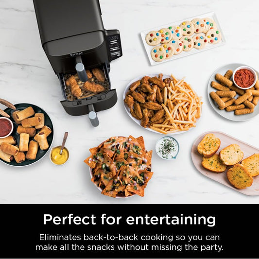 Ninja DoubleStack 2-Basket Air Fryer, DoubleStack Technology Cooks 4 Foods at Once, 8 QT, 6-in-1, Smart Finish & Match Cook, Air Fry, Broil, Bake, Easy Meals & Clean, Black, SL201 (Renewed)