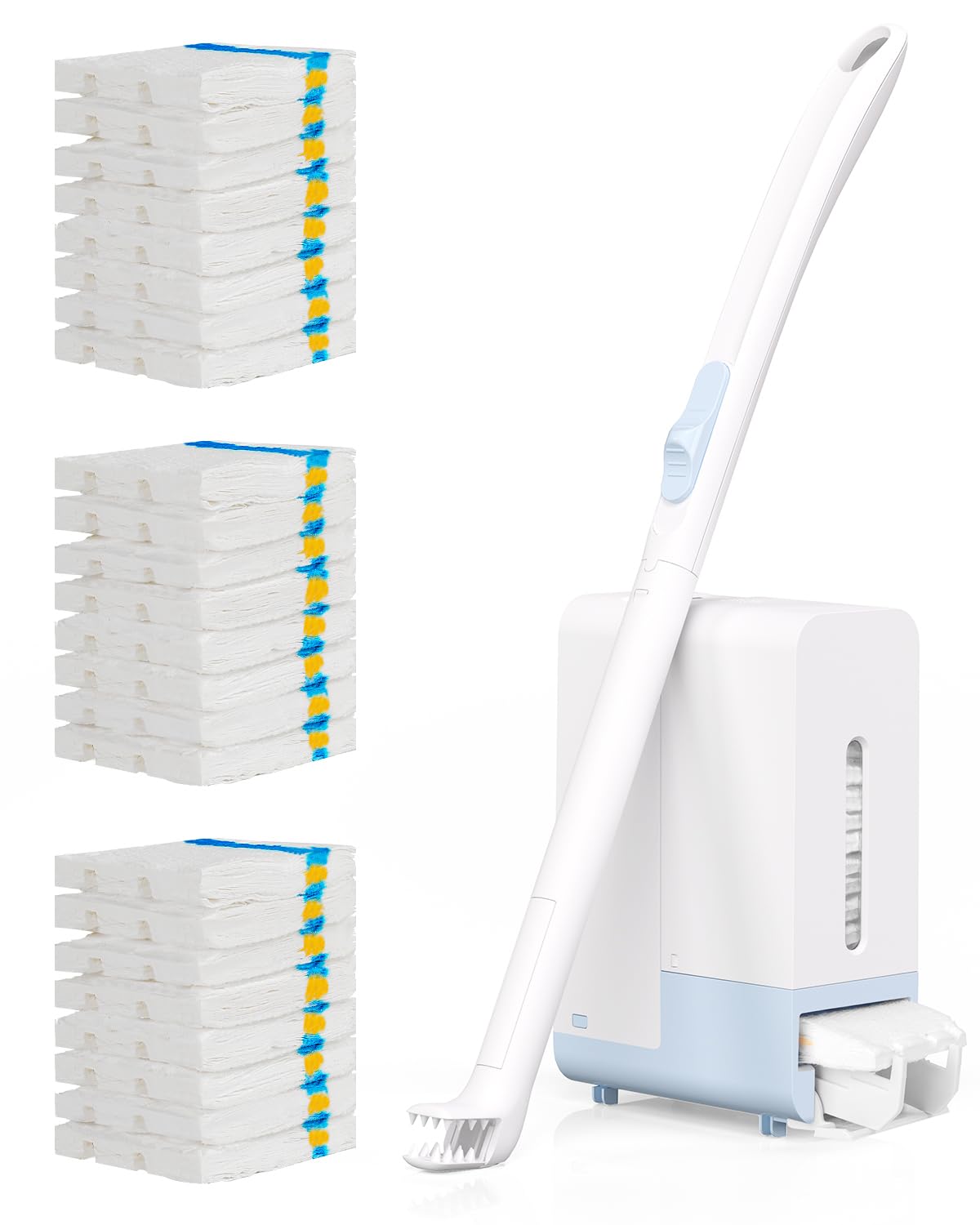 AIR U+ Disposable Toilet Brush Wand for Scrubbing Bubbles Flushable Refills, Wall Mount Toilet Cleaning System with 24 Refills + 1 Toilet Wand + 1 Automatic Visual Caddy
