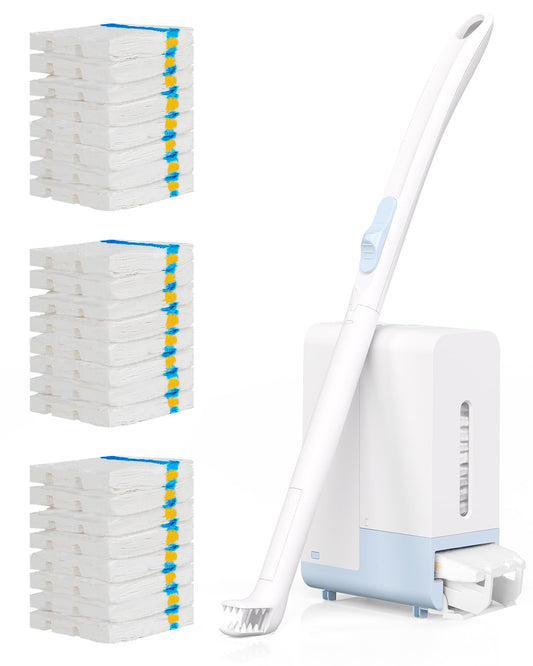 AIR U+ Disposable Toilet Brush Wand for Scrubbing Bubbles Flushable Refills, Wall Mount Toilet Cleaning System with 24 Refills + 1 Toilet Wand + 1 Automatic Visual Caddy
