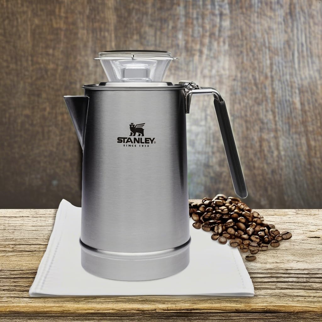 Stanley Hold Tight Percolator Coffee Pot 1.1 qt | Stainless Steel 6 Cup Coffee Maker | Stove Top or Open Fire | Backpacking, Camping, Hiking Cookware | BPA-Free | Stainless Steel
