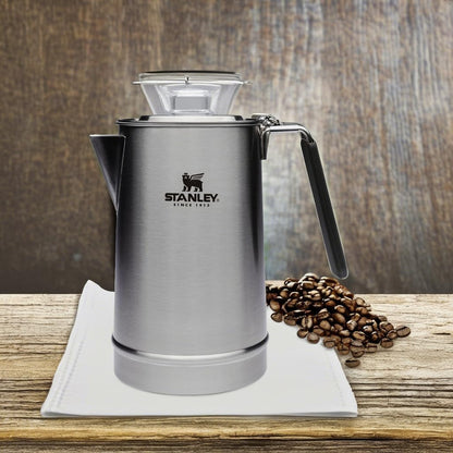 Stanley Hold Tight Percolator Coffee Pot 1.1 qt | Stainless Steel 6 Cup Coffee Maker | Stove Top or Open Fire | Backpacking, Camping, Hiking Cookware | BPA-Free | Stainless Steel