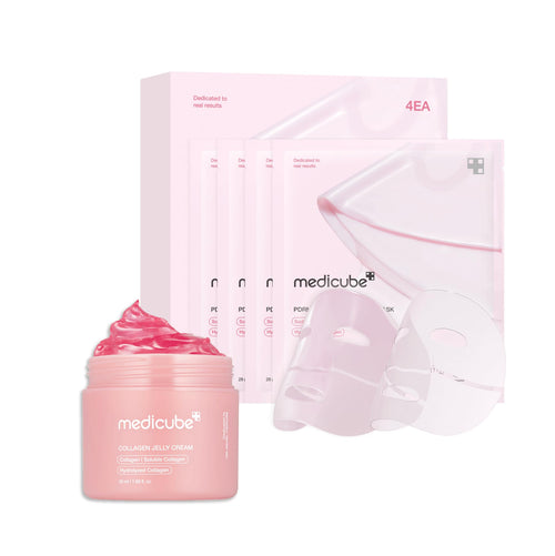 medicube Pink Glass Glow Duo for Uneven skin - Collagen Jelly Cream 50ml - Niacinamide & Freeze-Dried Hydrolyzed Collagen + Salmon DNA PDRN pink collagen jelly gel mask (4ea)