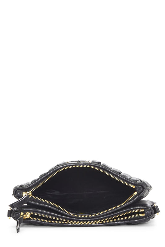Miu Miu, Pre-Loved Black Nappa Double Zip Crossbody, Black