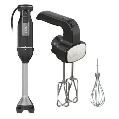 Ninja CI100 Foodi Power Mixer System, 750-Peak-Watt Immersion Blender and Hand Mixer, EasyGlide Beaters, Whisk, Black (Renewed)