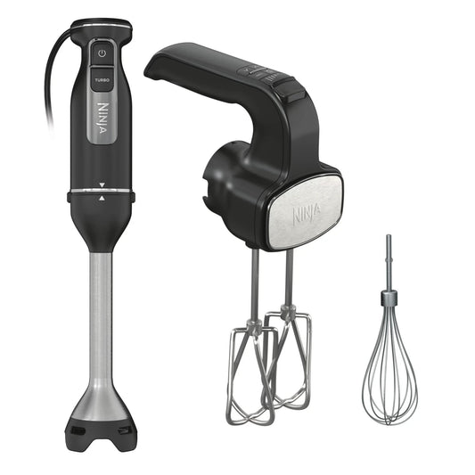 Ninja CI100 Foodi Power Mixer System, 750-Peak-Watt Immersion Blender and Hand Mixer, EasyGlide Beaters, Whisk, Black (Renewed)