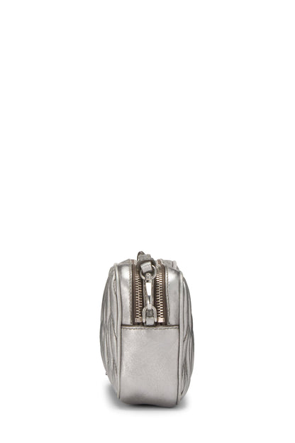 Miu Miu, Pre-Loved Silver Nappa Double Zip Camera Crossbody Bag, Silver