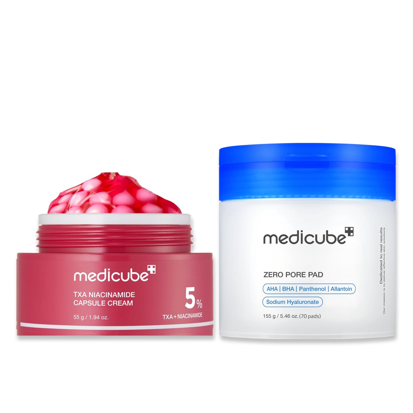 medicube Clear Glass Skin Duo: TXA+Niacinamide Capsule Cream and Zero Pore Pads 2.0