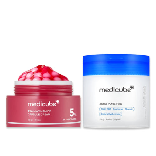 medicube Clear Glass Skin Duo: TXA+Niacinamide Capsule Cream and Zero Pore Pads 2.0