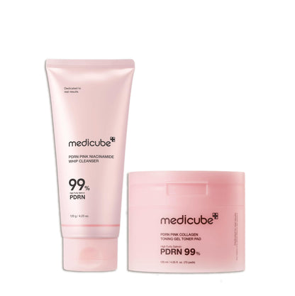 medicube Salmon PDRN Daily Skincare Duo: PDRN Marshmallow Whip Cleanser and Pink Collagen Jelly Pad
