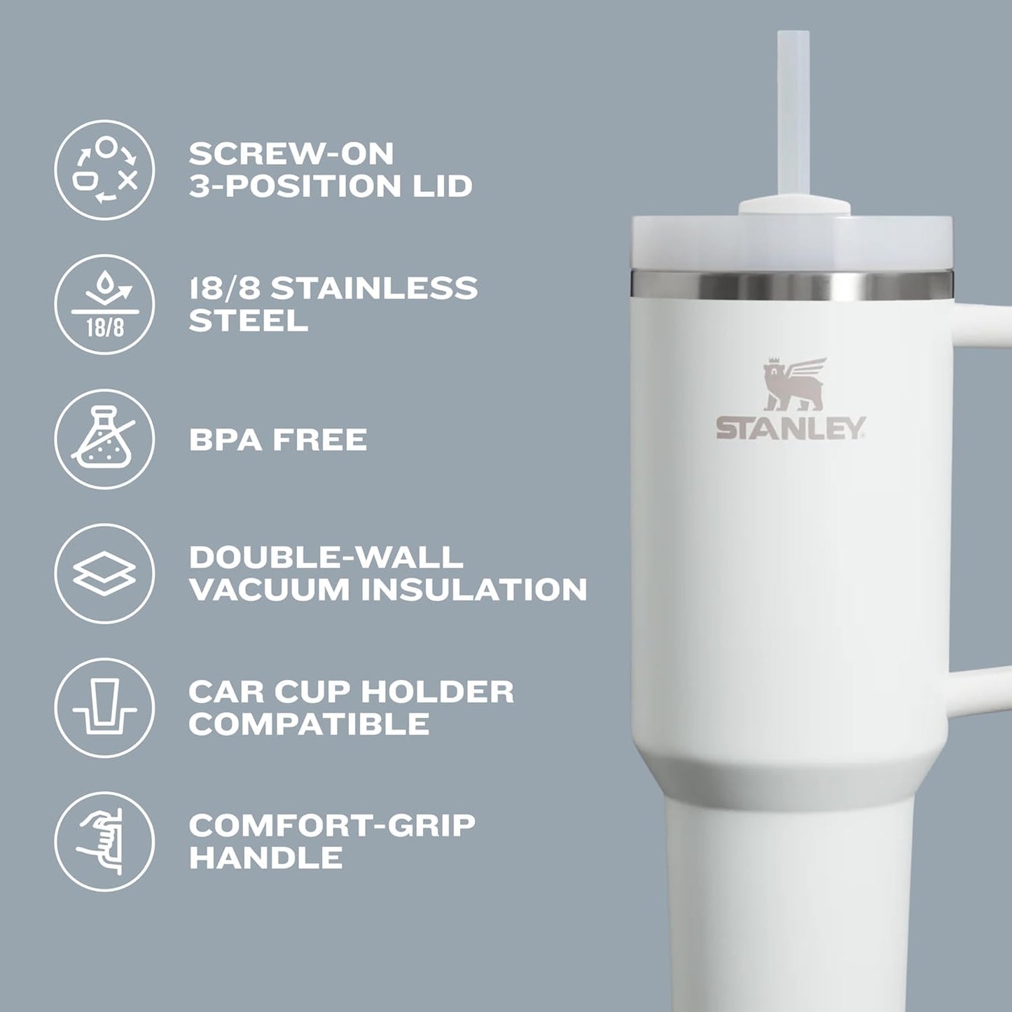 Stanley Quencher H2.0 Tumbler with Handle and Straw 14 oz | Flowstate 3-Position Lid | Cup Holder Compatible for Travel | Insulated Stainless Steel Cup | BPA-Free | Rose Quartz 2.0