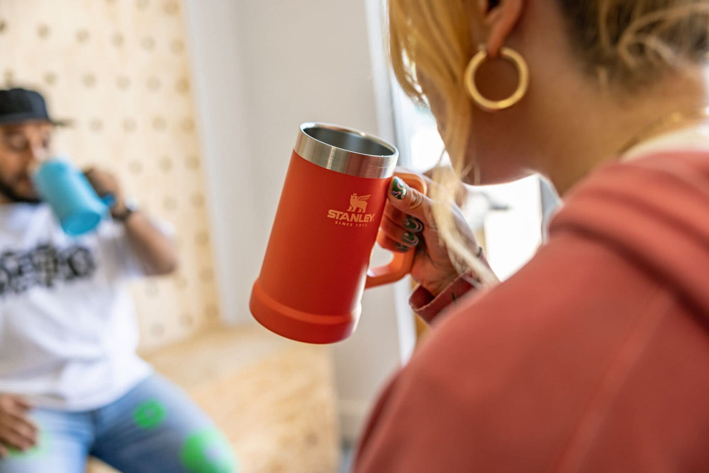 Stanley Stay-Chill Beer Stein 24 oz | Heavy Duty Big Grip Handle | Beer Tumbler Drink Cup, Holds 2 Cans | Insulated Stainless Steel Party Mug | BPA-Free | Tigerlily