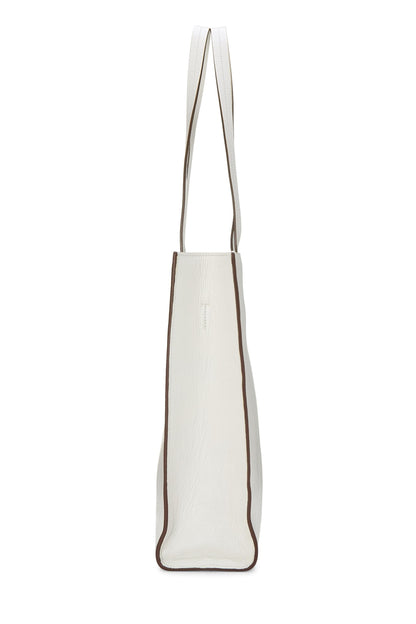 Miu Miu, Pre-Loved White Calfskin Embossed Logo Tote, White