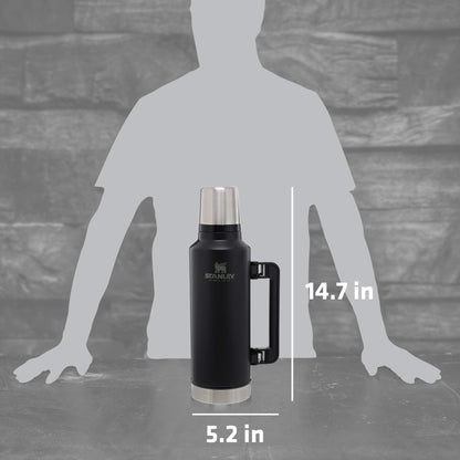 Stanley Classic Legendary Vacuum Bottle 2.0 qt | Wide Mouth with Leakproof Cup Lid | Keep Drinks Hot or Cold | Packable for Travel | Insulated Stainless Steel Thermos | BPA-Free | Matte Black
