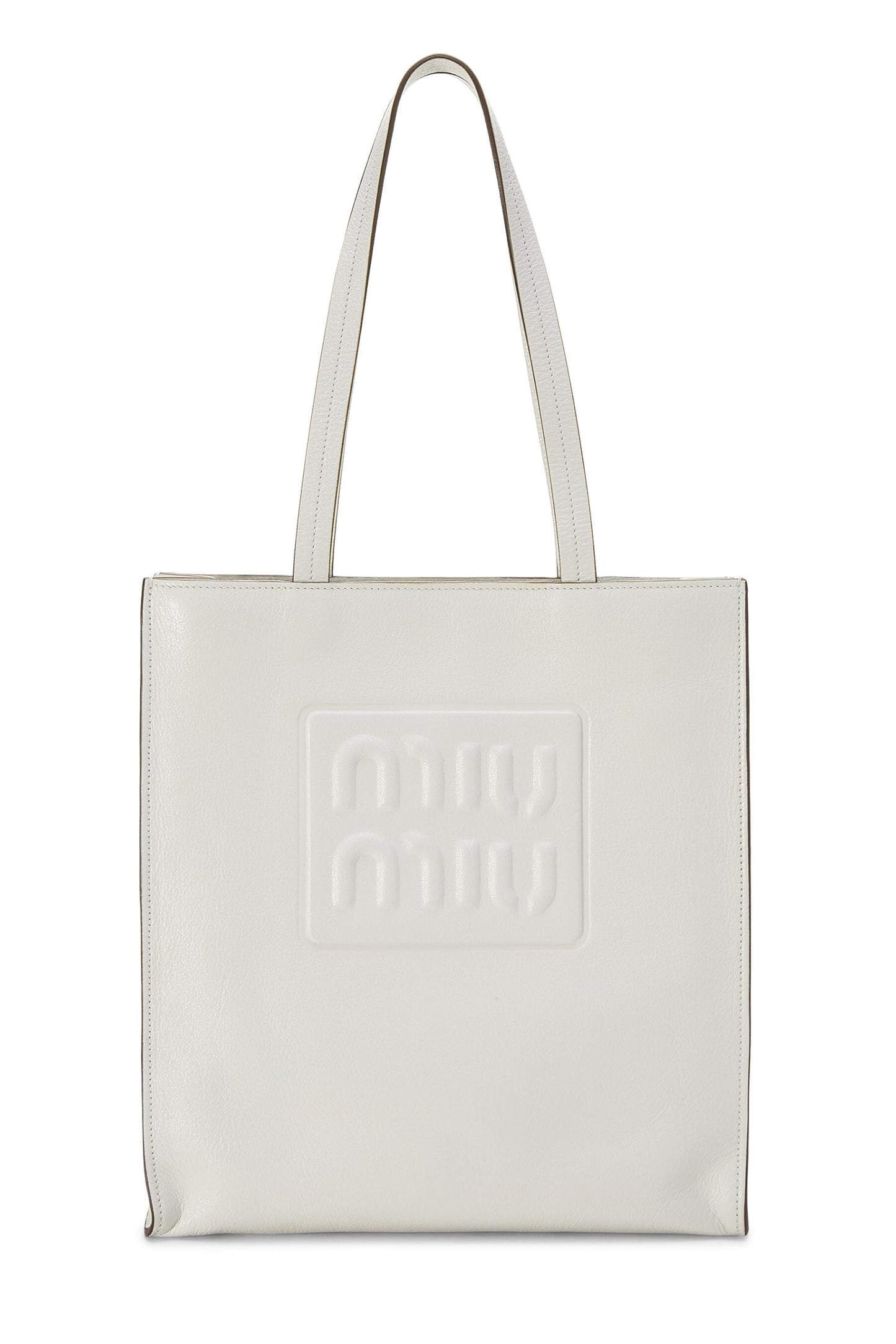 Miu Miu, Pre-Loved White Calfskin Embossed Logo Tote, White