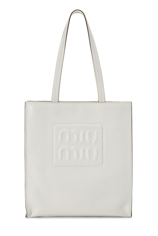 Miu Miu, Pre-Loved White Calfskin Embossed Logo Tote, White