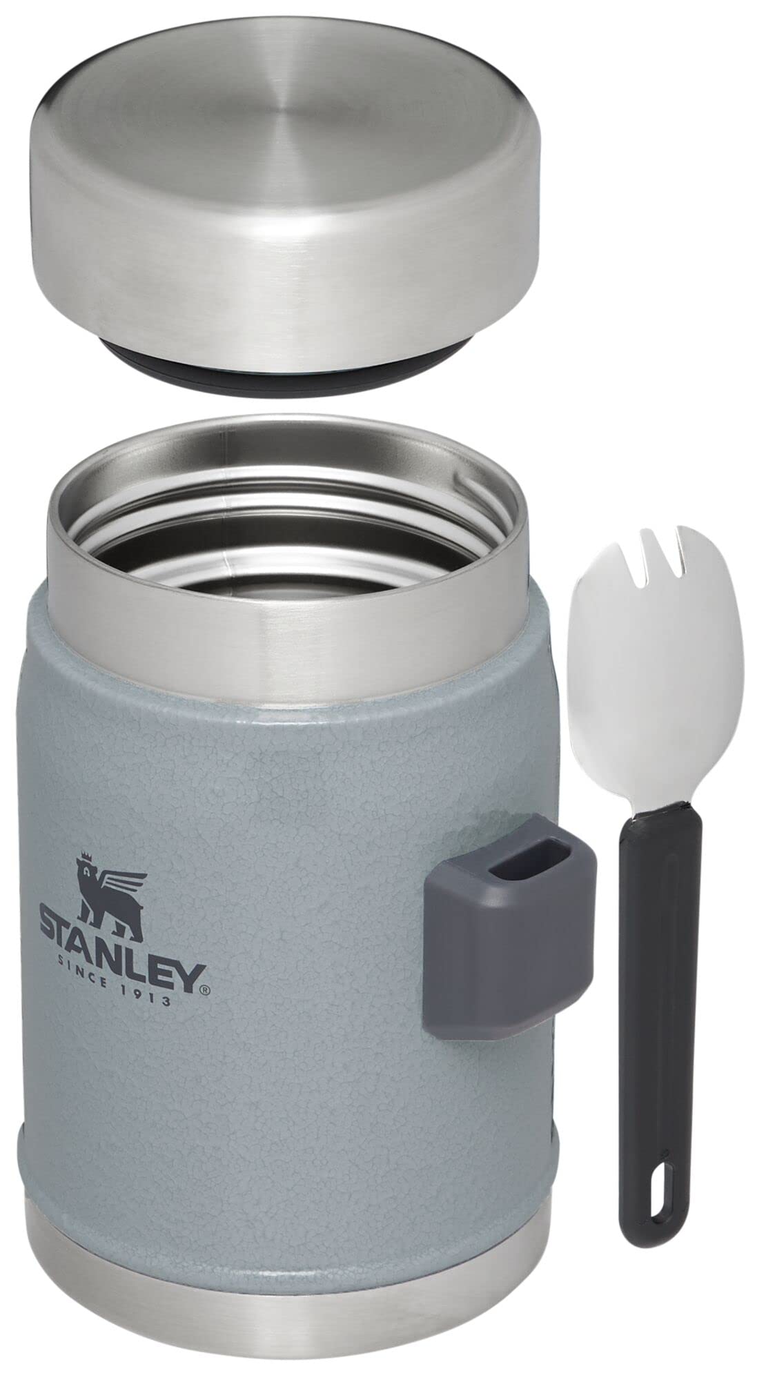 Stanley Classic Food Jar and Spork 14 oz | Vacuum Insulated Thermos Food Container | Wide Mouth Screw On Lid | Packable for Travel | Stainless Steel with Leakproof Lid | BPA-Free | Hammertone Silver