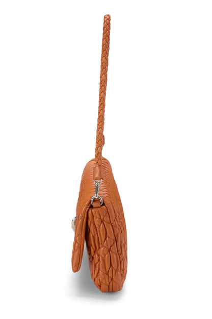 Miu Miu, Pre-Loved Orange Nappa Crystal Flap Shoulder Bag, Orange