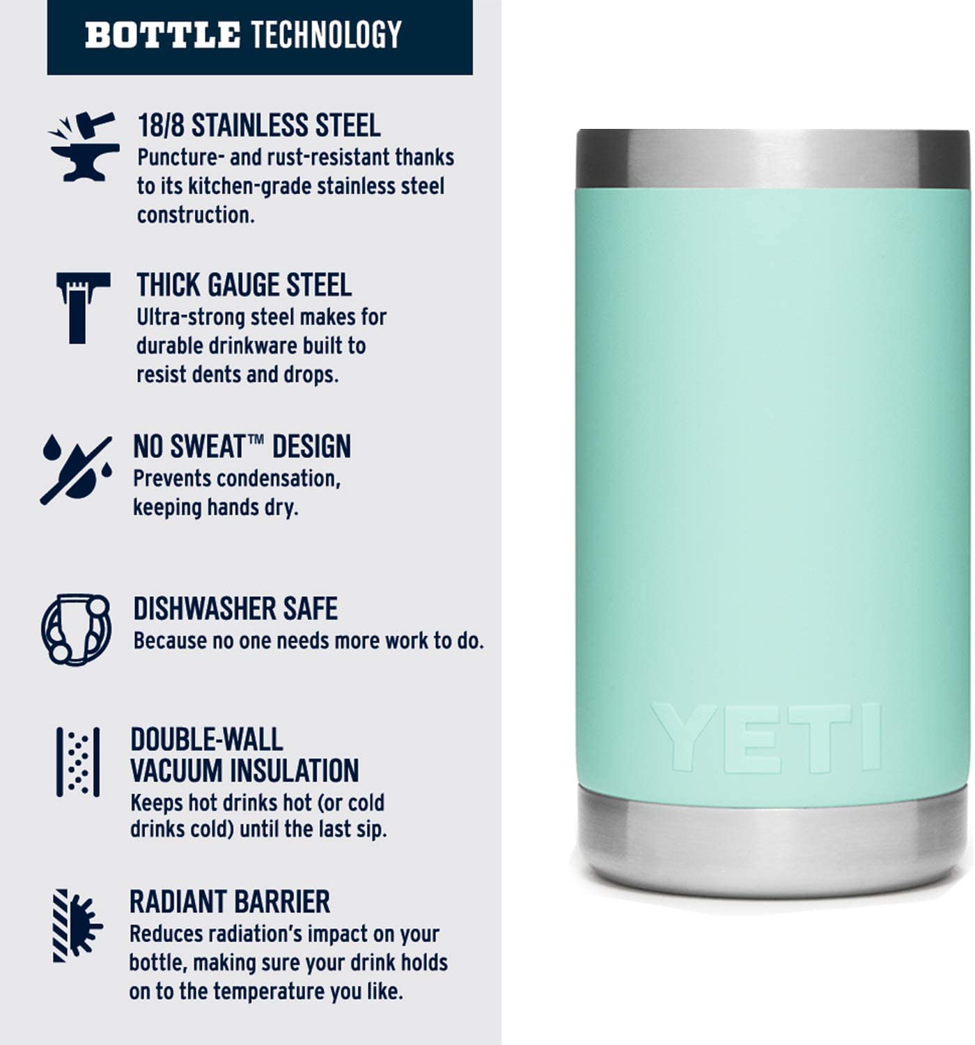 YETI Rambler Jr. 12 oz Kids Bottle, with Straw Cap, Seafoam