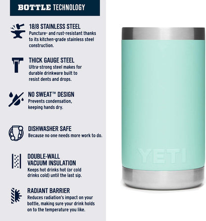 YETI Rambler Jr. 12 oz Kids Bottle, with Straw Cap, Seafoam