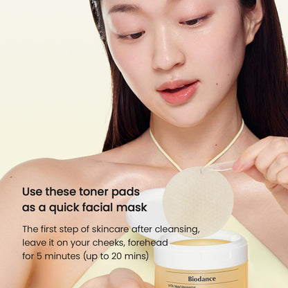 Biodance Vita Niacinamide Gel Toner Pads, Dark Spot Corrector, Evening Skin Tone, Hydrating for Sensitive Skin, Gentle Exfoliating Korean Toner Pads, 4.93 fl.oz.(140g)*60Pads