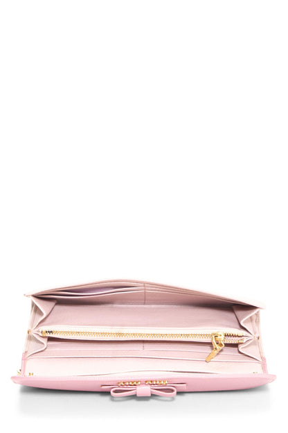 Miu Miu, Pre-Loved Yellow Calfskin Continental Wallet, Pink