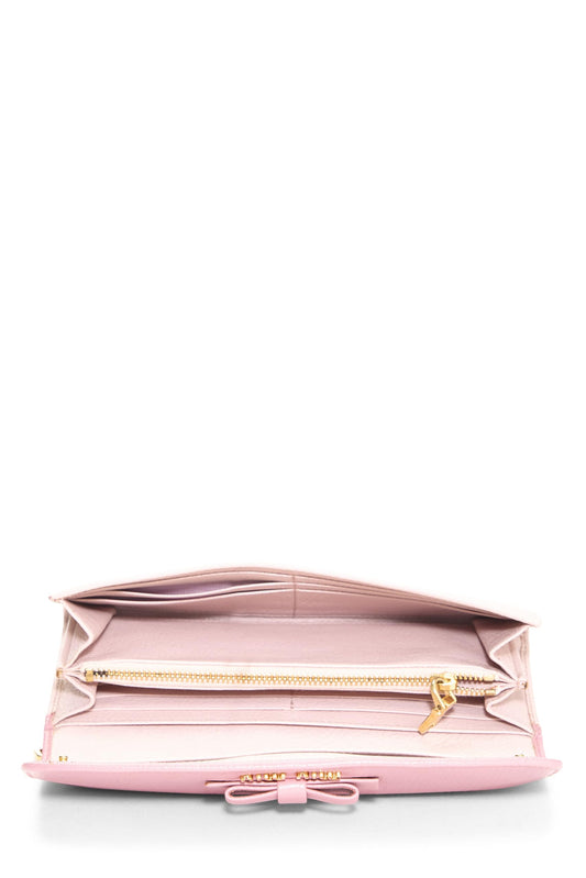 Miu Miu, Pre-Loved Yellow Calfskin Continental Wallet, Pink