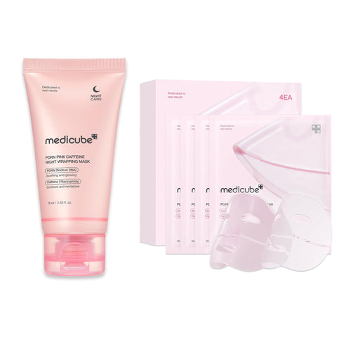 medicube PDRN Overnight Glow Duo: PDRN Caffiene Overnight Wrapping Peel Off Facial Mask and Salmon DNA PDRN Pink Collagen Jelly Gel Mask