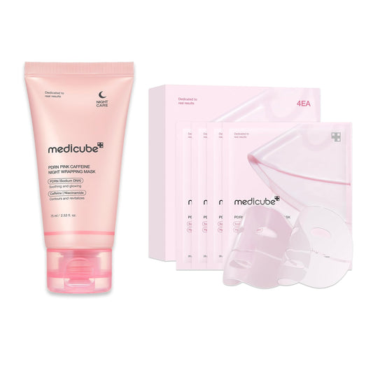 medicube PDRN Overnight Glow Duo: PDRN Caffiene Overnight Wrapping Peel Off Facial Mask and Salmon DNA PDRN Pink Collagen Jelly Gel Mask